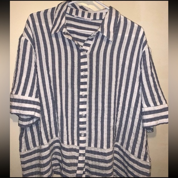 Jane and Delancey Tops - Jane and Delancey Blue and White Striped Button Down Shirt